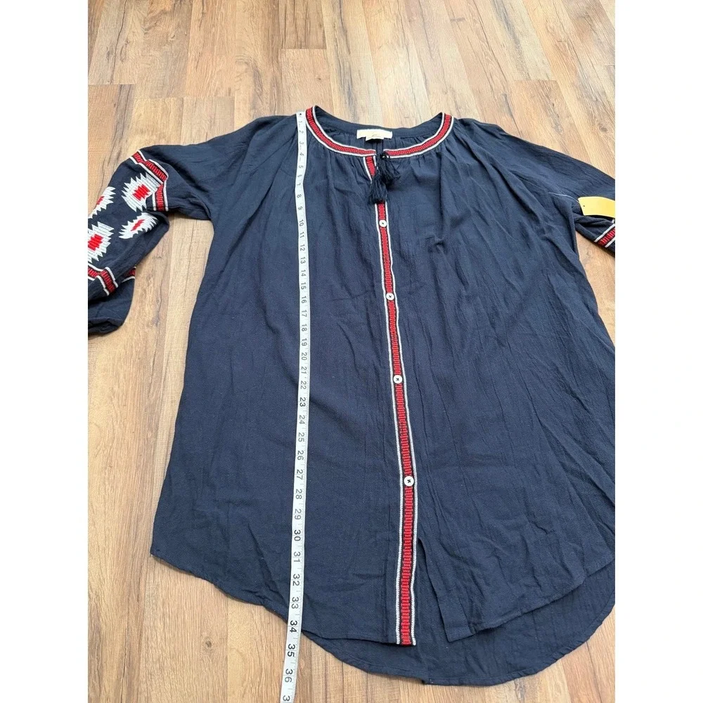 Michael Kors M Navy Embroidered Peasant Tunic Dress Button Front NWT